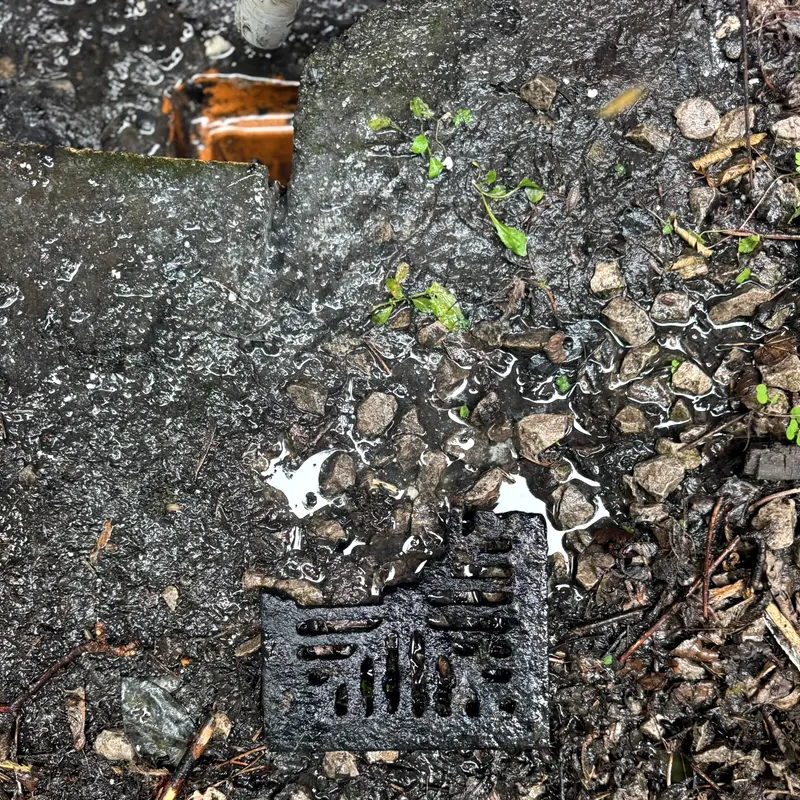 A gully grating lifted clear for access to the drain below